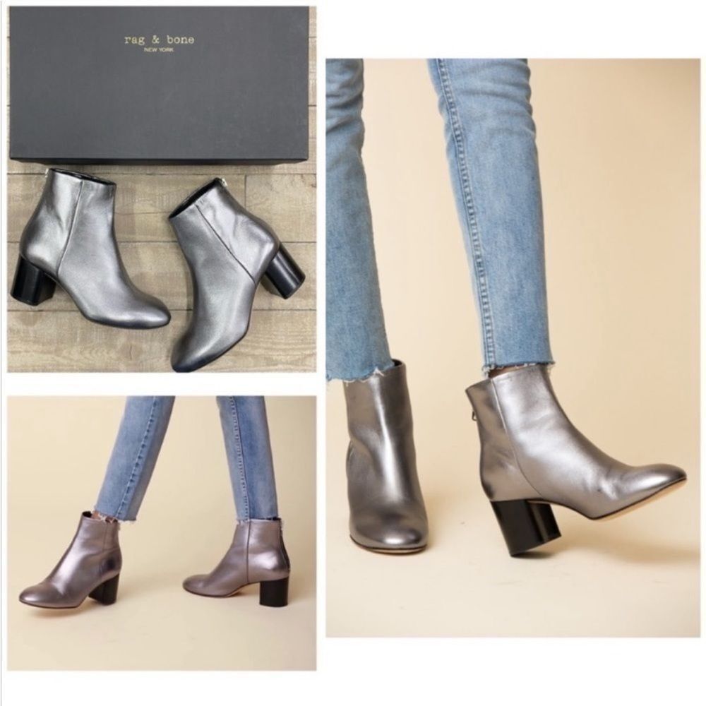 Rag & Bone Drea Metallic Leather Boots In Gunmetal